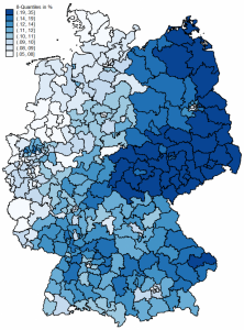 Forschung Rechtspopuslismus: Karte der AfD Ergebnisse bei der Bundestagswahl 2017 nach Wahlkreisen