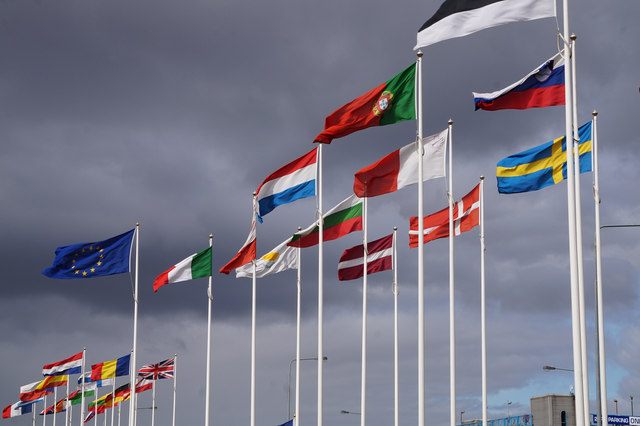 European union flags on Castle Street, Hull