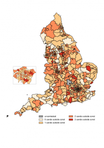 Geolocation and voting: candidate-voter distance effects on party choice in the 2010 General Election in England 1